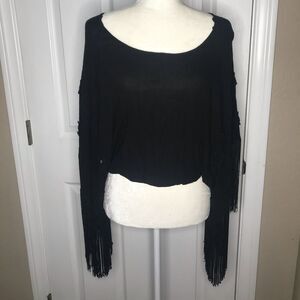 NWOT - Festival Ready Black Fringe Crop Top LG